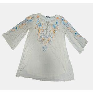 Andre by Unit Floral Embroidered Peasant Tunic Tassel Top Womens S Boho Rayon